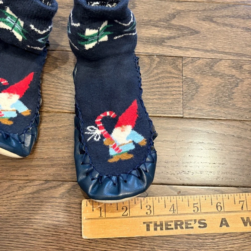 Hanna Andersson Slippers Sz 12-1Y Gnome Candy Cane Slippers‎ Moccasins Navy Cozy